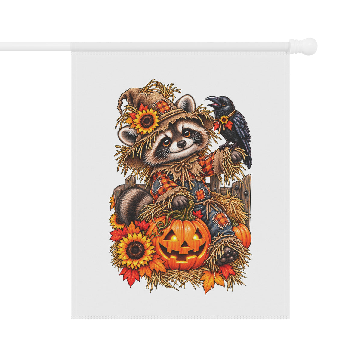 Scarecrow Raccoon Garden Flag