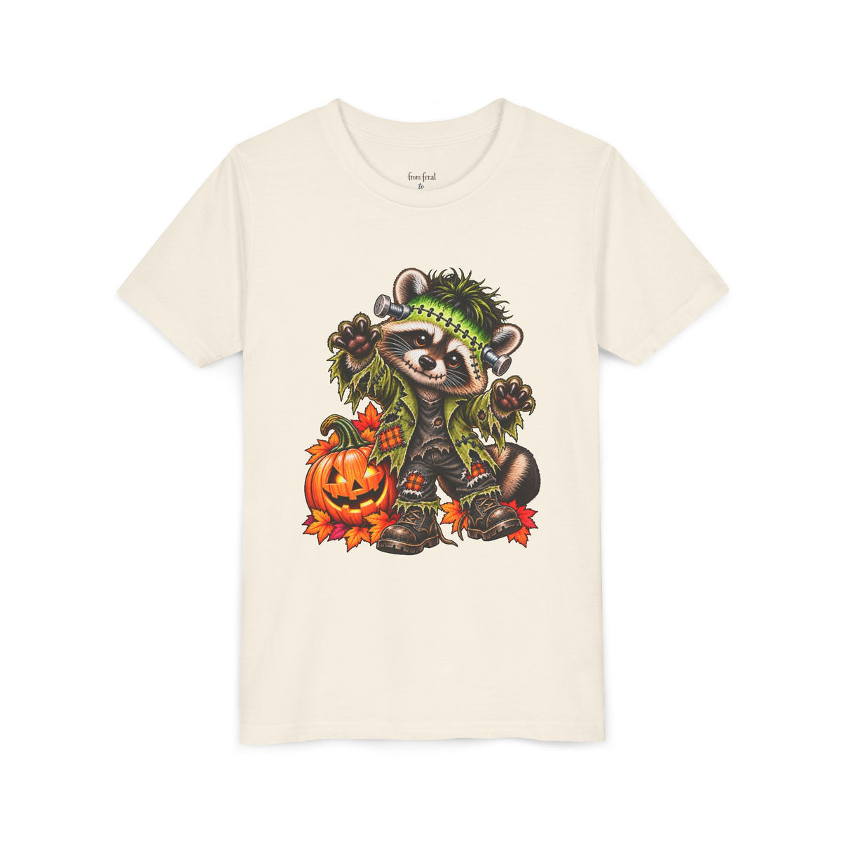 Halloween Youth Tee — Frankenstein Raccoon Kids Tshirt