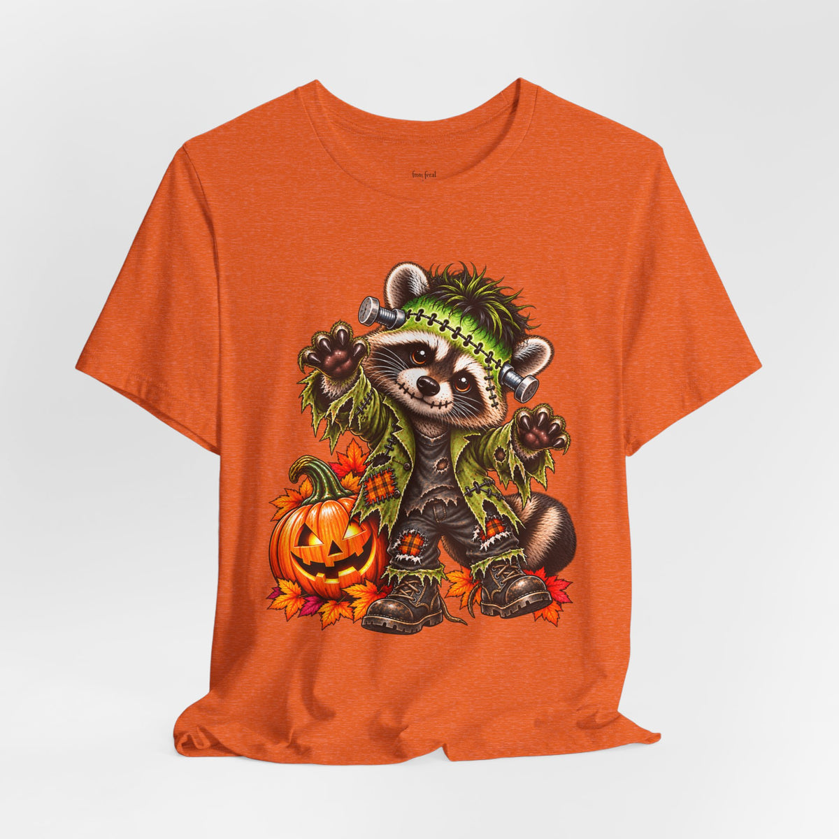 Halloween Frankenstein Raccoon and Black Cat T-Shirt