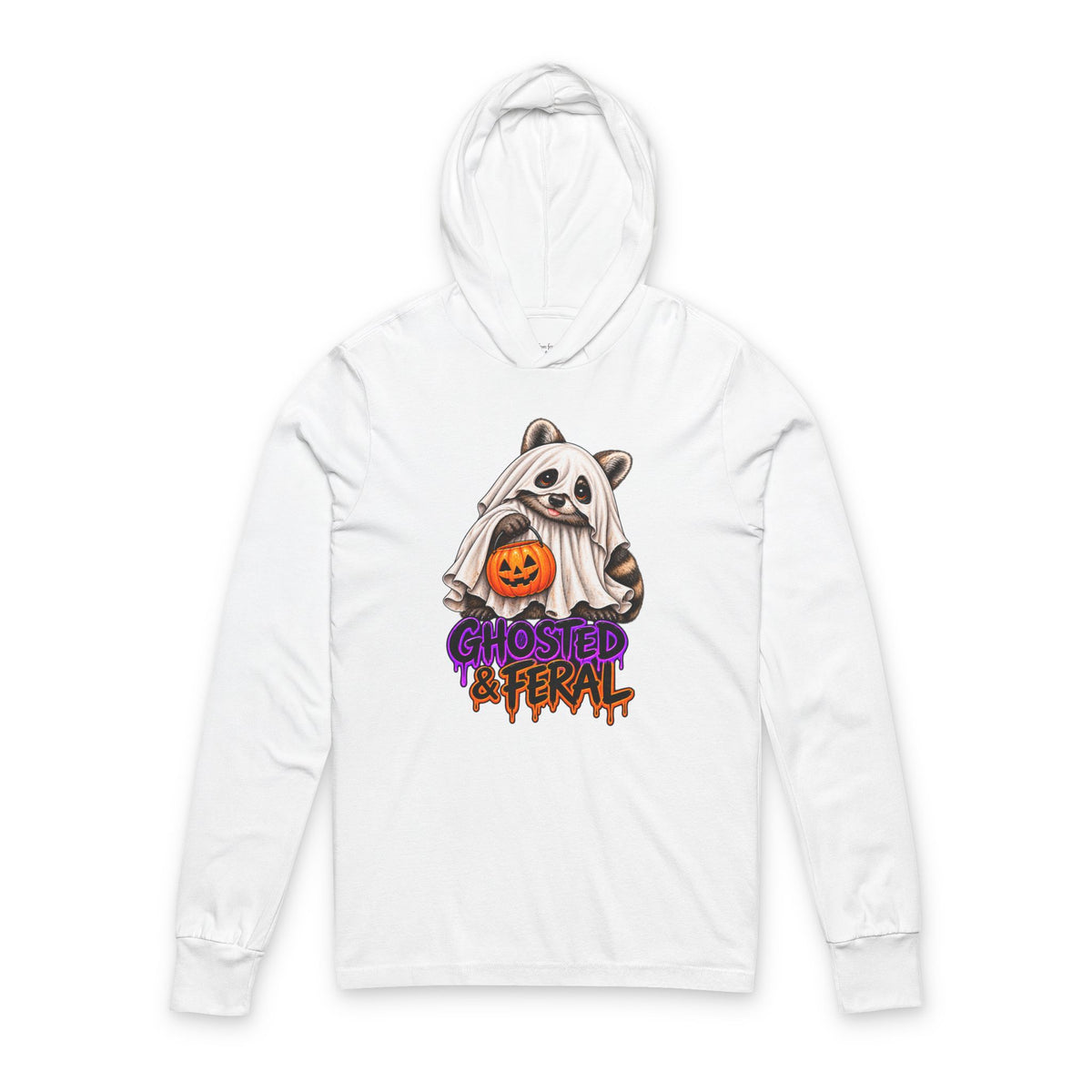 Ghosted Raccoon Hooded Long Sleeve Tee