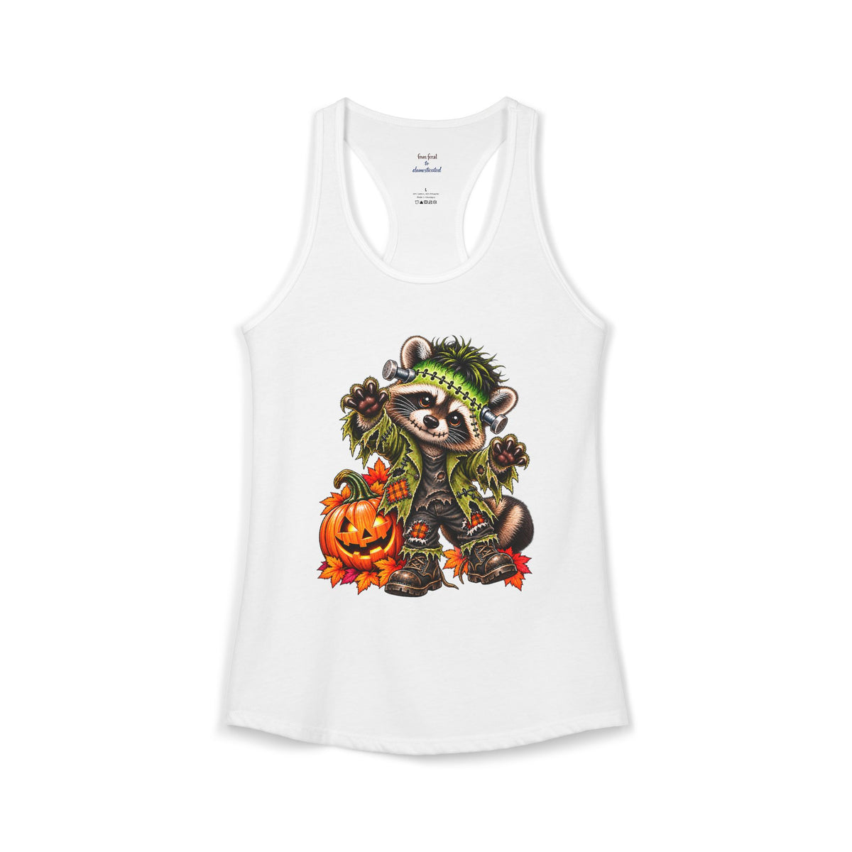 Halloween Frankenstein Raccoon Racerback Tank