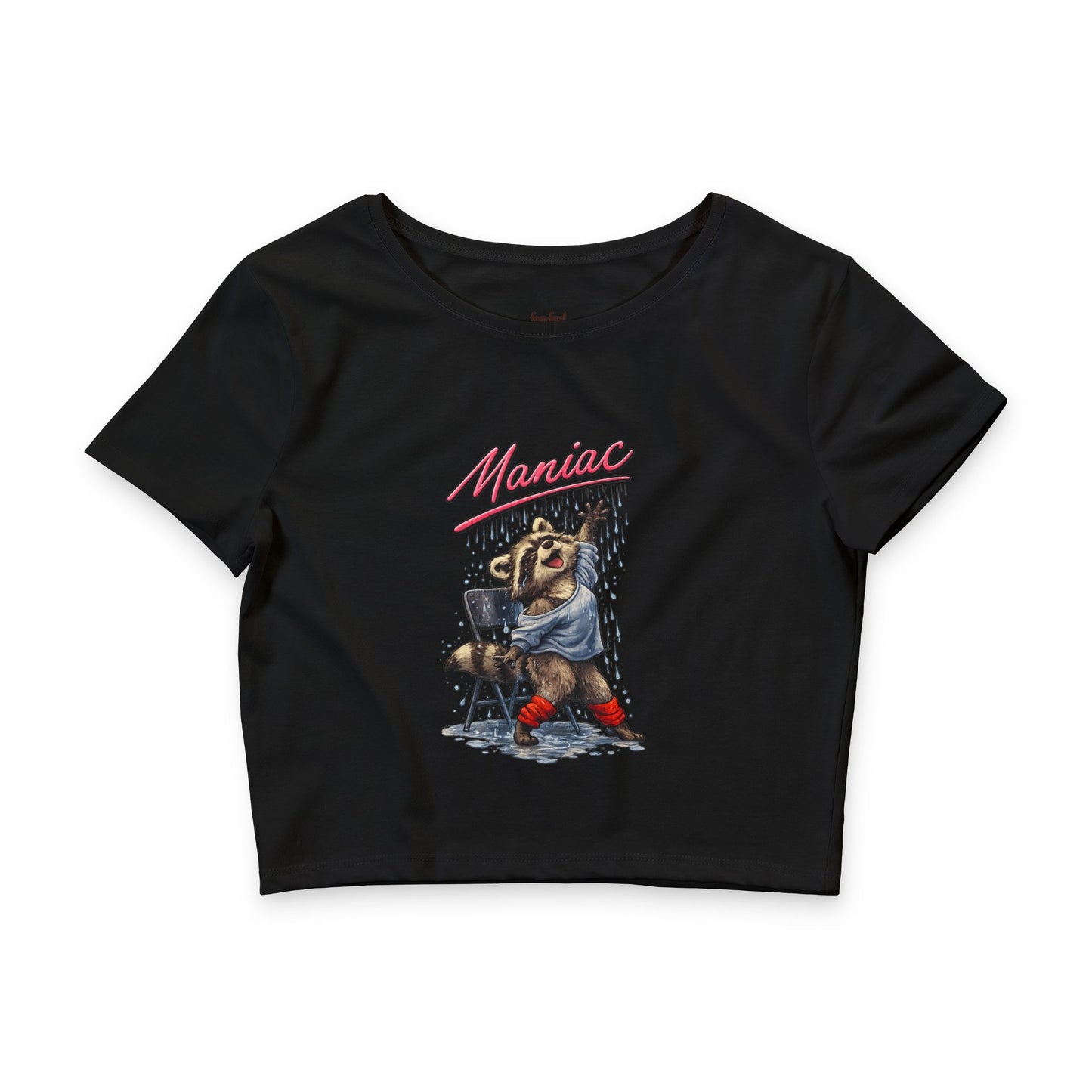 Dancing "Maniac" Raccoon Graphic Crop Top