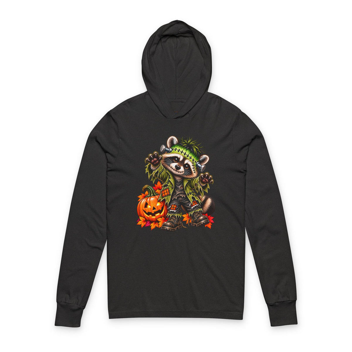 Halloween Frankenstein Raccoon Hooded Long Sleeve Tee