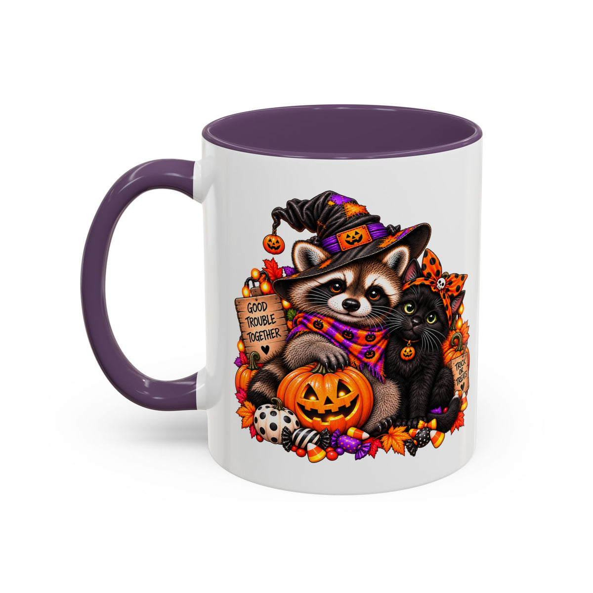 Halloween Raccoon and Black Cat Bestie Coffee Mug  (11/15oz)