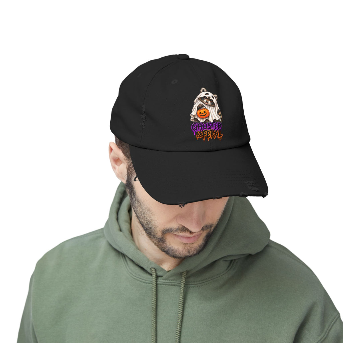 Ghosted Raccoon Distressed Baseball Hat
