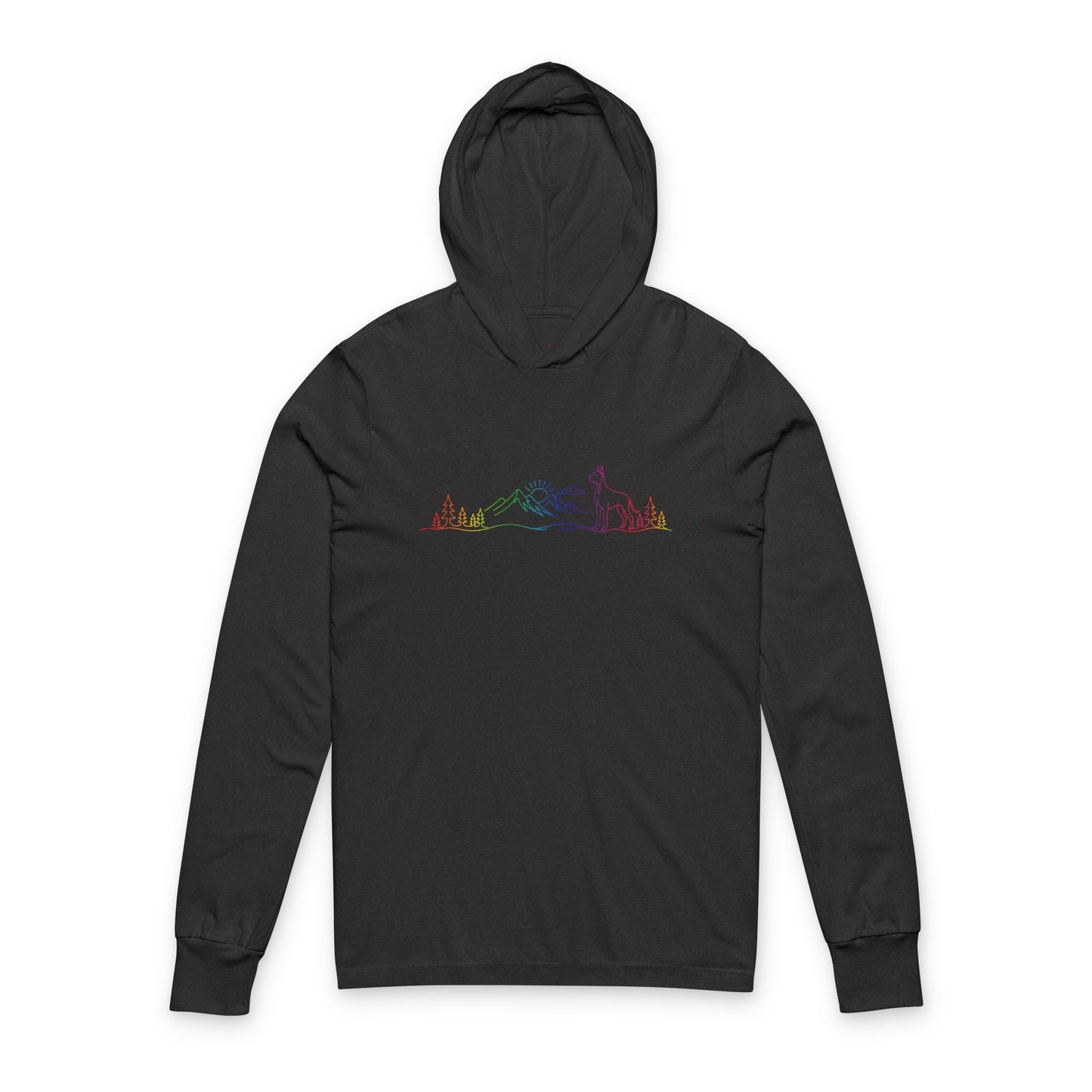Great Dane Line Art Rainbow Hooded Long Sleeve Tee