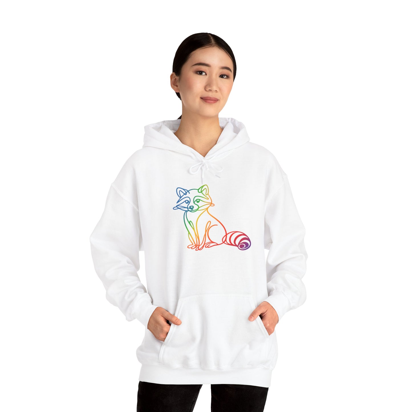 Rainbow Line Art Raccoon Hoodie