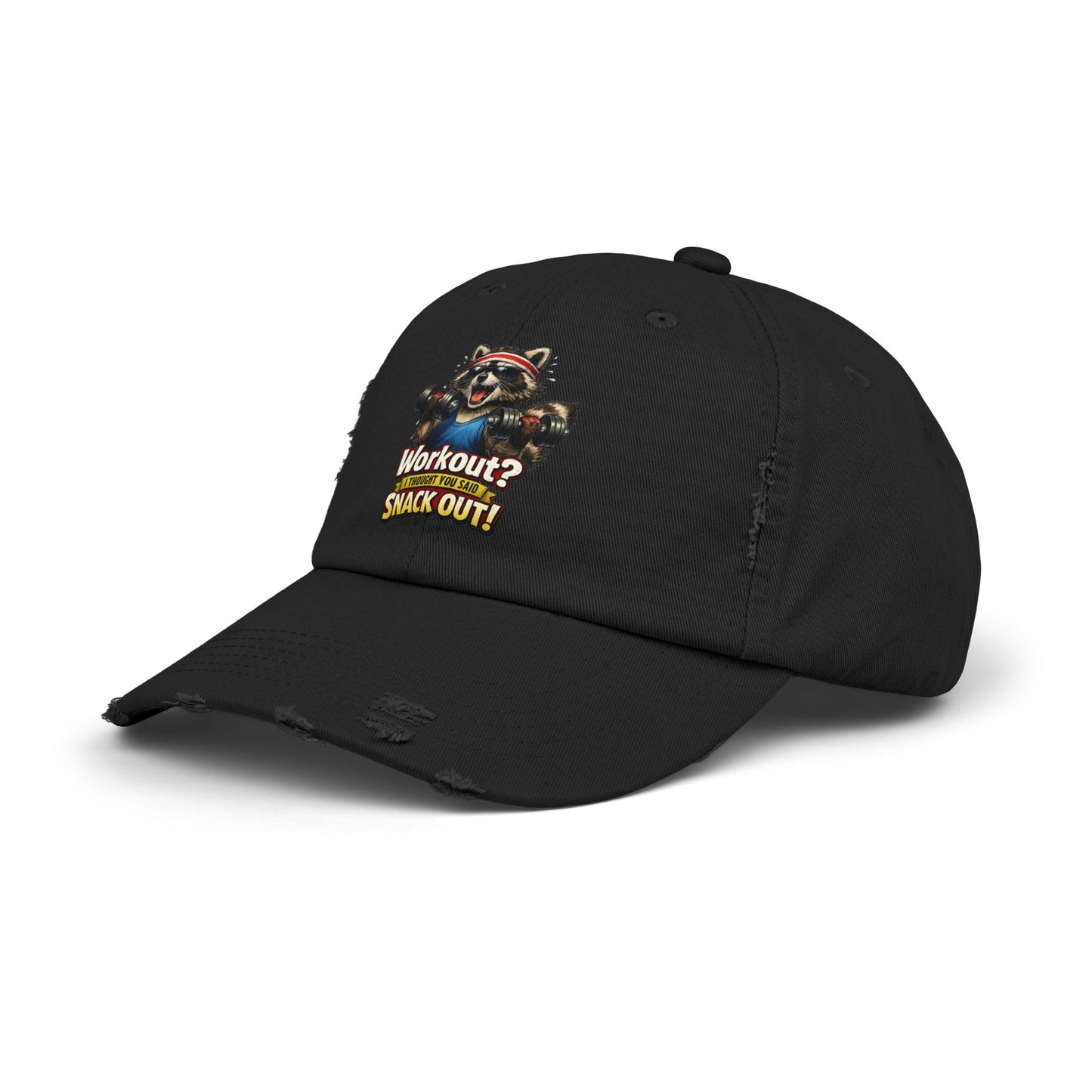 Snack Out Distressed Cap — Raccoon Mom/Dad Funny Dad Hat