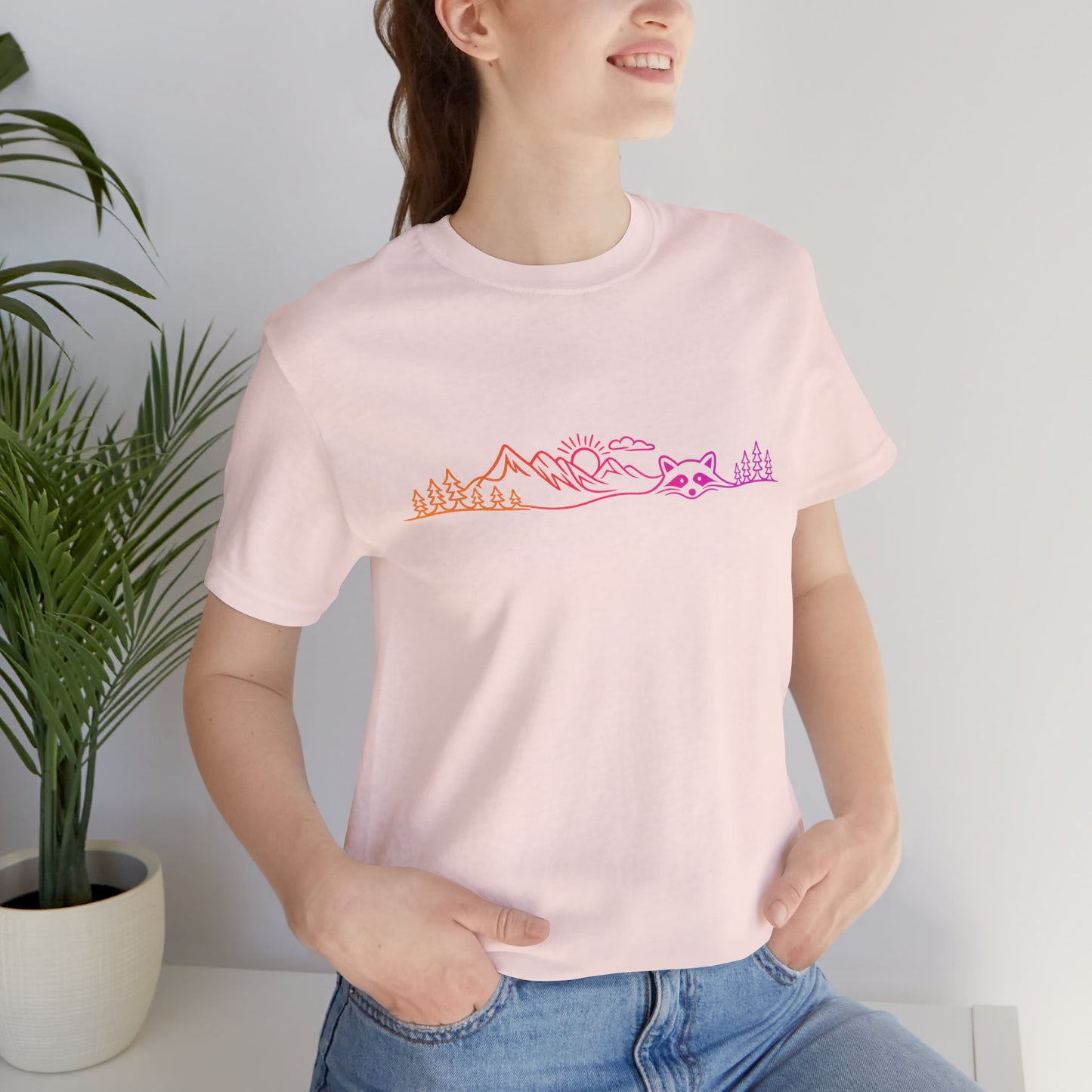 Raccoon Tee — Minimal Line Raccoon Scenic Graphic T-Shirt