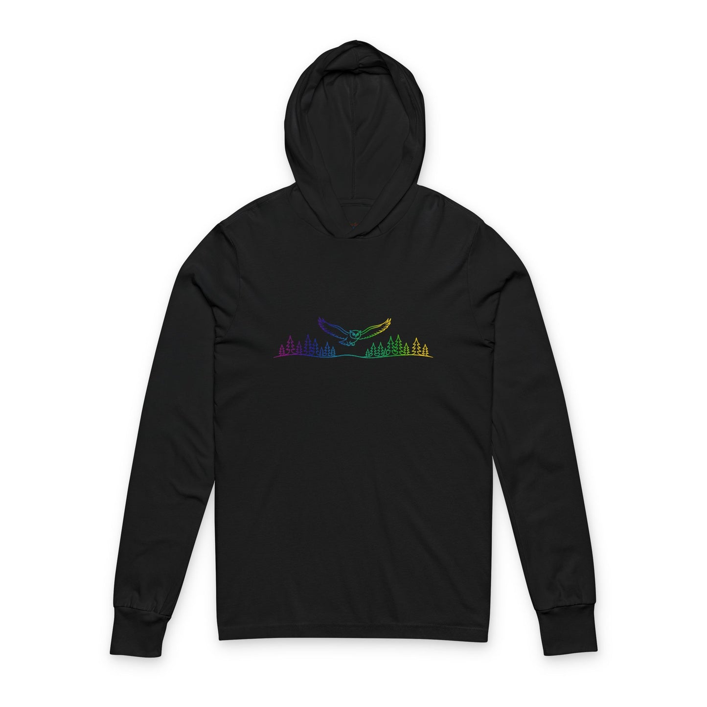 Continuous Line Art Owl Hooded Long Sleeve Tee