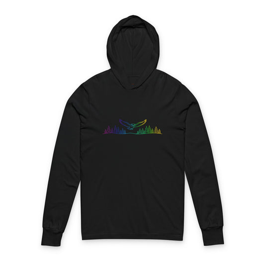 Continuous Line Art Owl Hooded Long Sleeve Tee