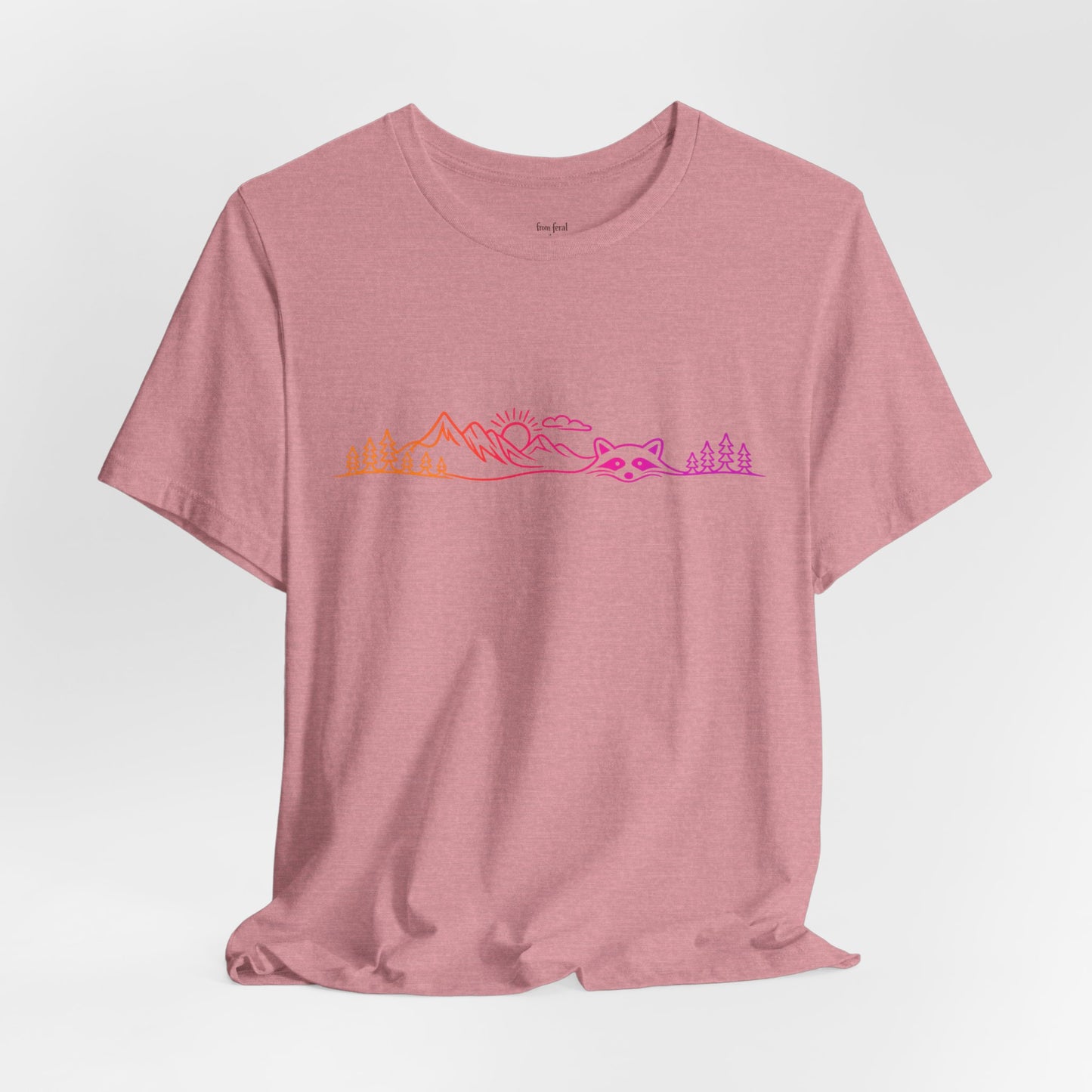 Raccoon Tee — Minimal Line Raccoon Scenic Graphic T-Shirt