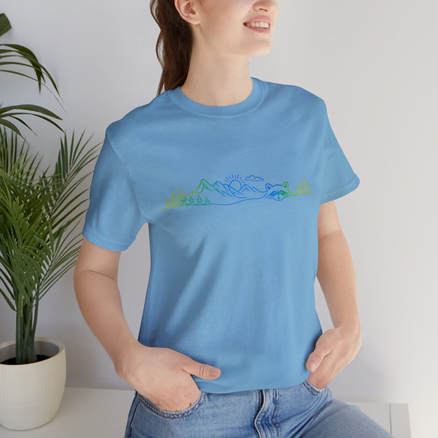 Raccoon Tee — Minimal Line Raccoon Scenic Graphic T-Shirt
