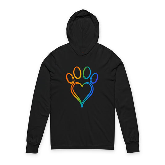 Continuous Line Art Heart/Paw Hooded Long Sleeve Tee