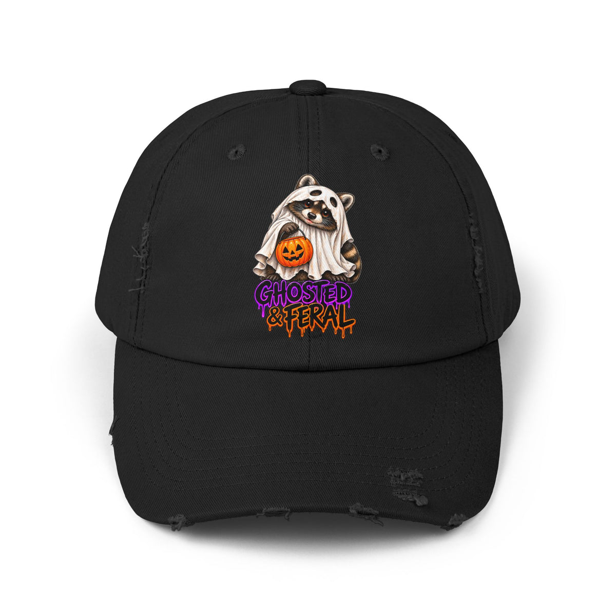 Ghosted Raccoon Distressed Baseball Hat