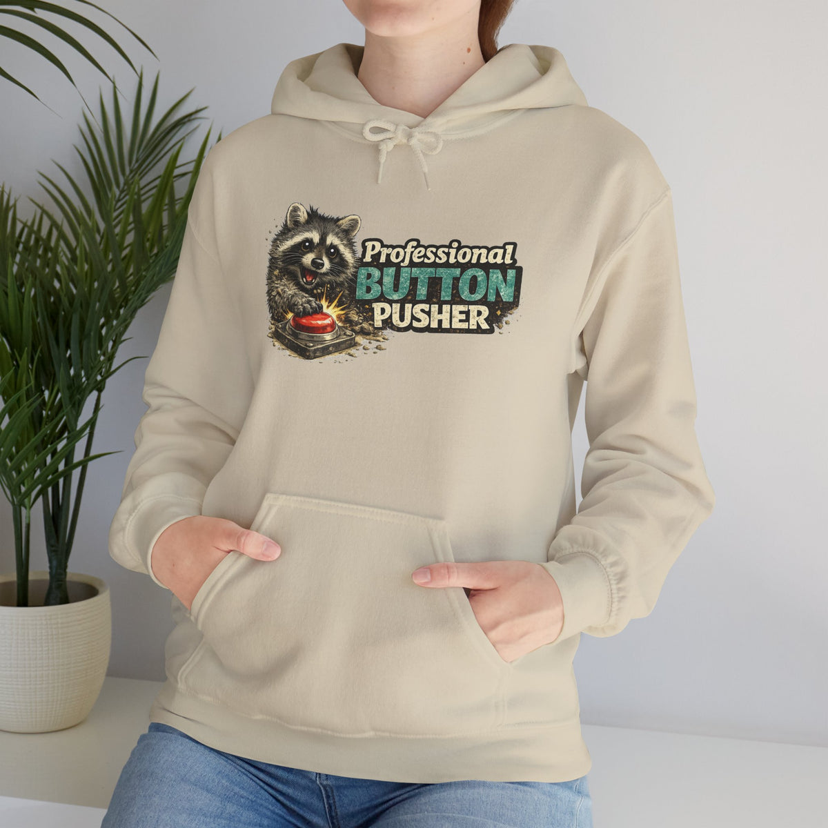 Raccoon "Button Pusher" Hooded Sweatshirt