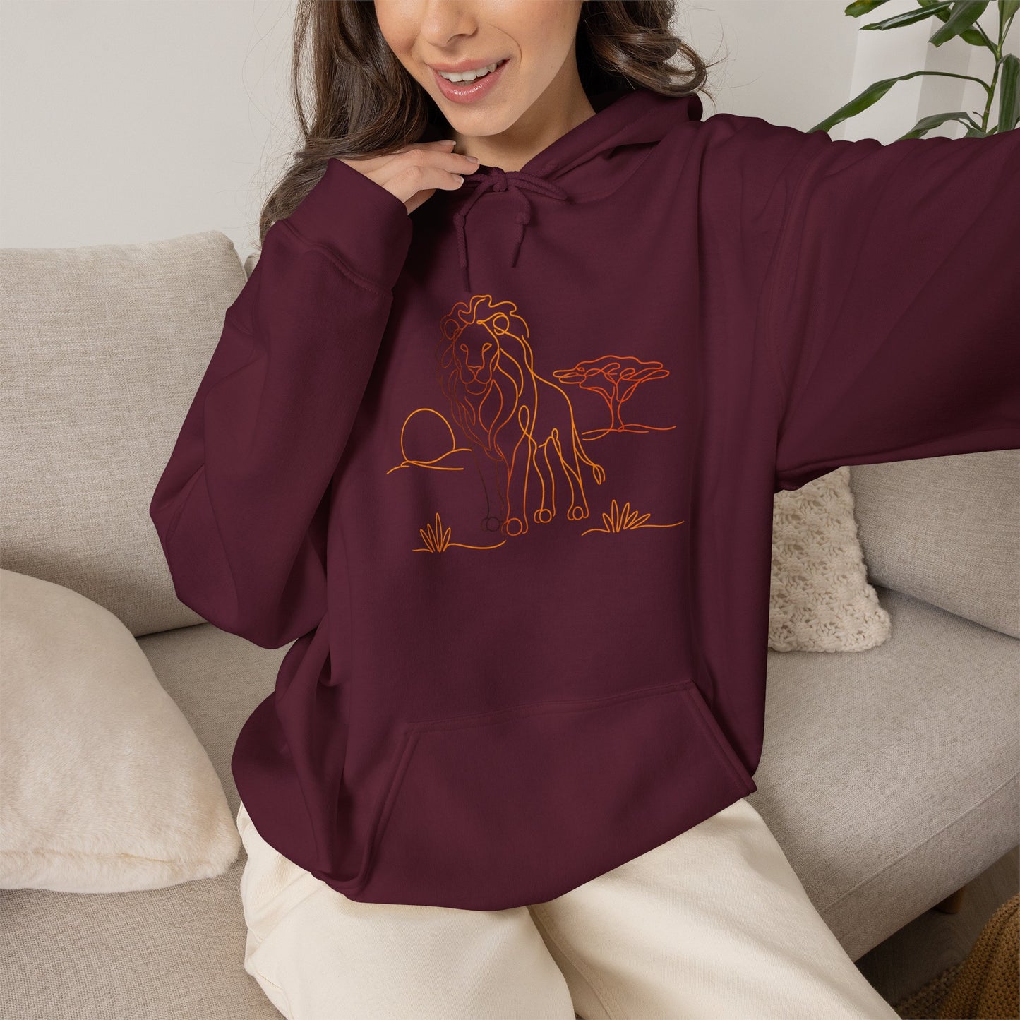 Lion Line Art Hoodie — Minimal Safari Sweatshirt