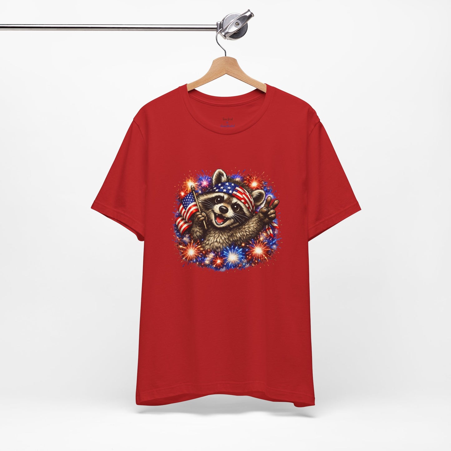 Patriot Raccoon 250th Anniversary T-Shirt — 4th of July Fireworks Flag Tee
