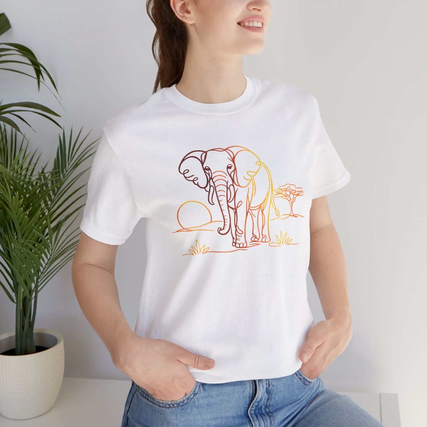 Elephant Sunset Tee — Minimal Line Art Safari T-Shirt