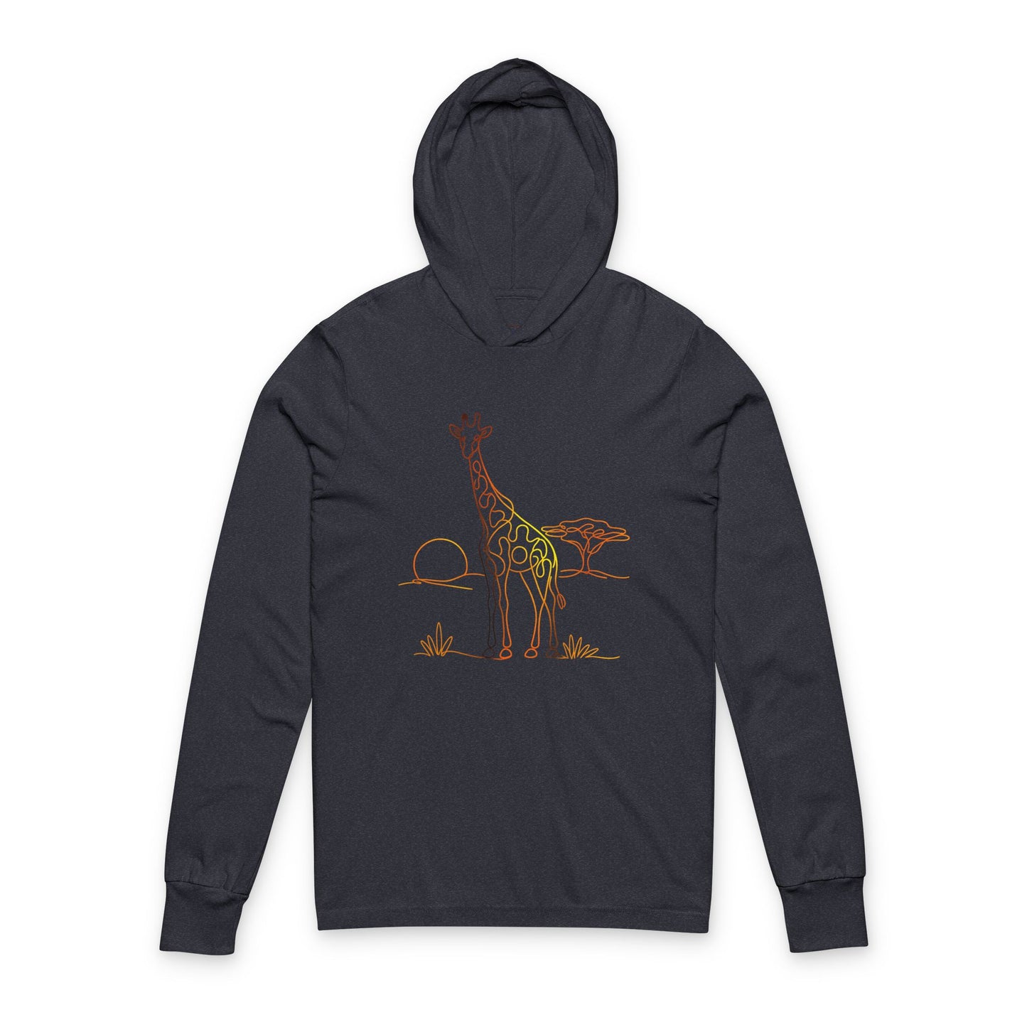 Continuous Line Art Giraffe Hooded Long Sleeve Tee