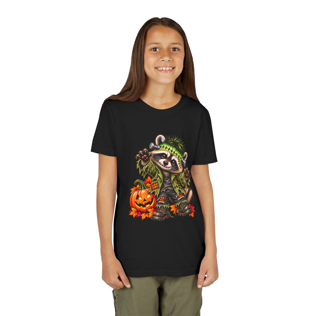 Halloween Youth Tee — Frankenstein Raccoon Kids Tshirt