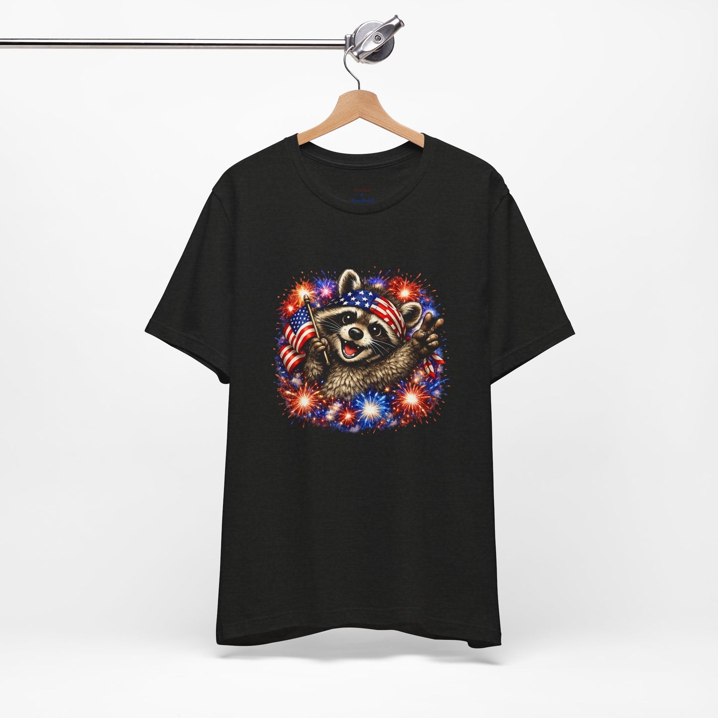 Patriot Raccoon 250th Anniversary T-Shirt — 4th of July Fireworks Flag Tee