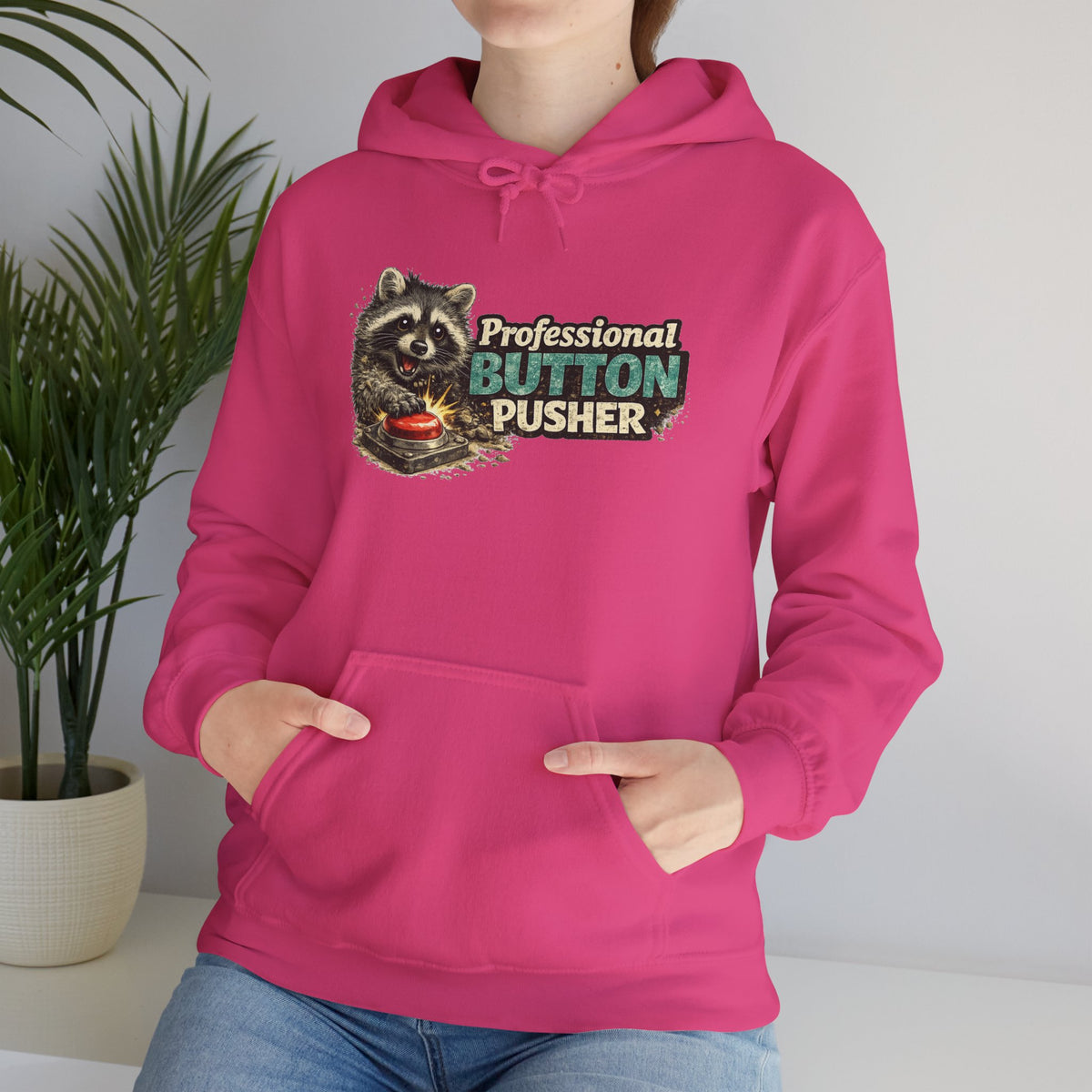Raccoon "Button Pusher" Hooded Sweatshirt