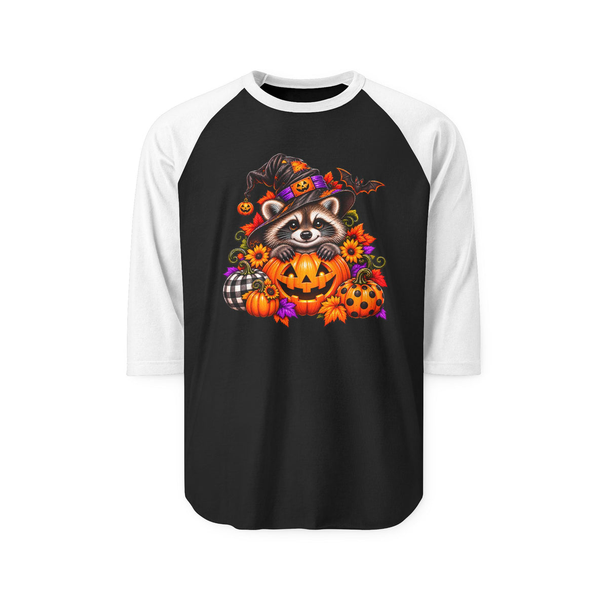 Halloween Raccoon Raglan Baseball Shirt