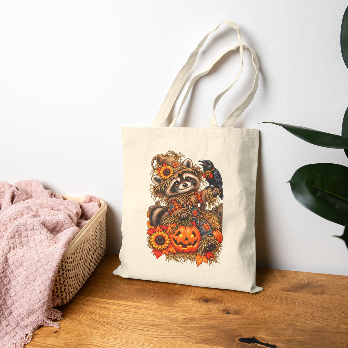 Scarecrow Raccoon Tote Bag