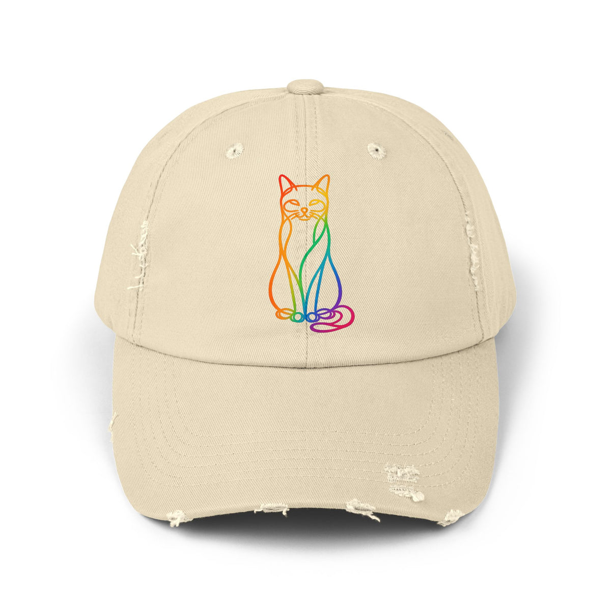 Rainbow Cat Distressed Cap