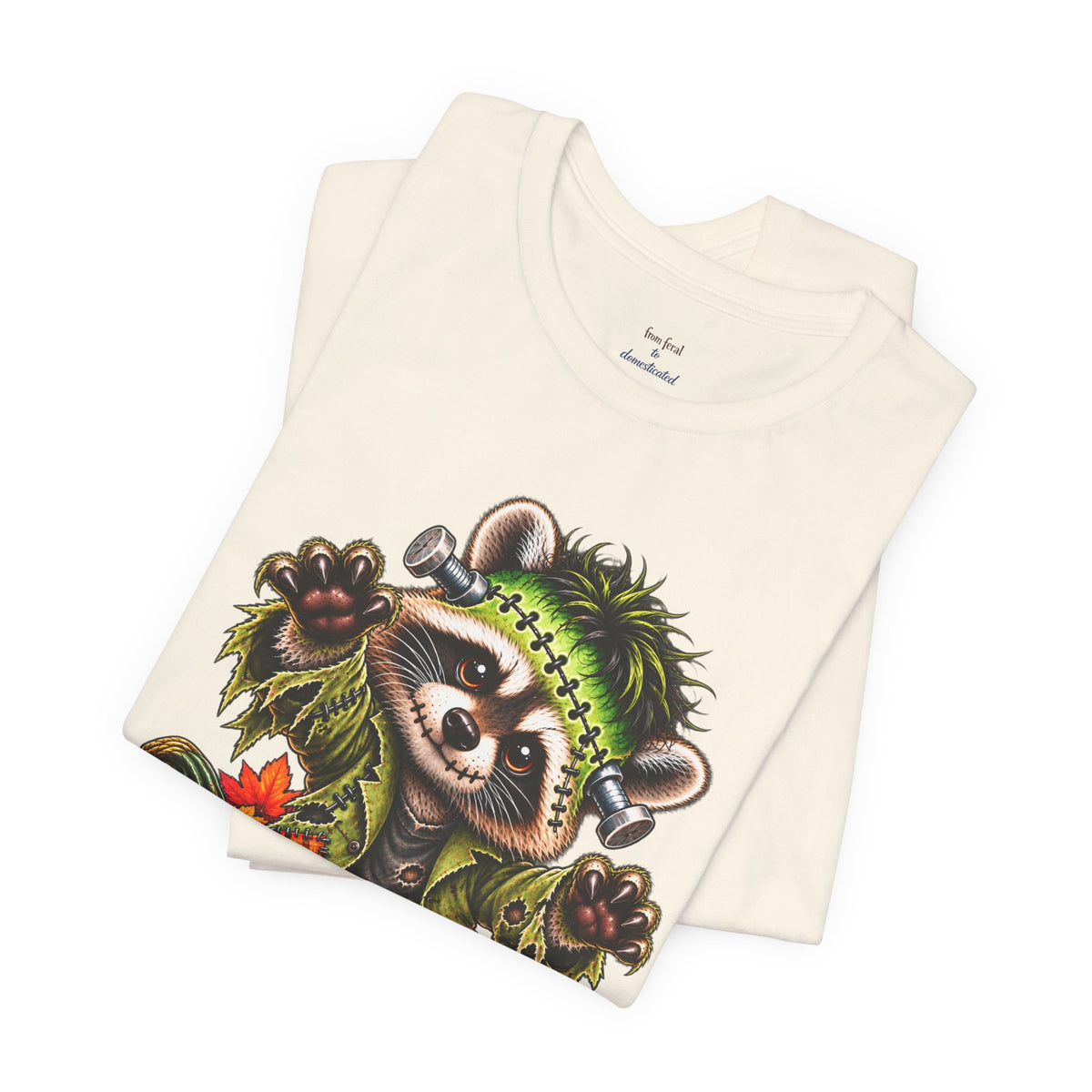 Halloween Frankenstein Raccoon and Black Cat T-Shirt