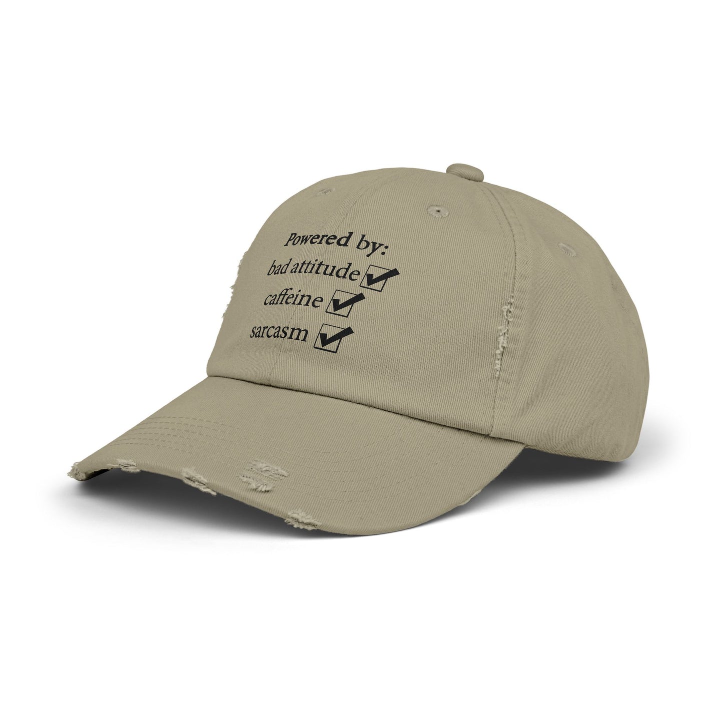 "Powered By" Distressed Cap —  Funny Truth Hat