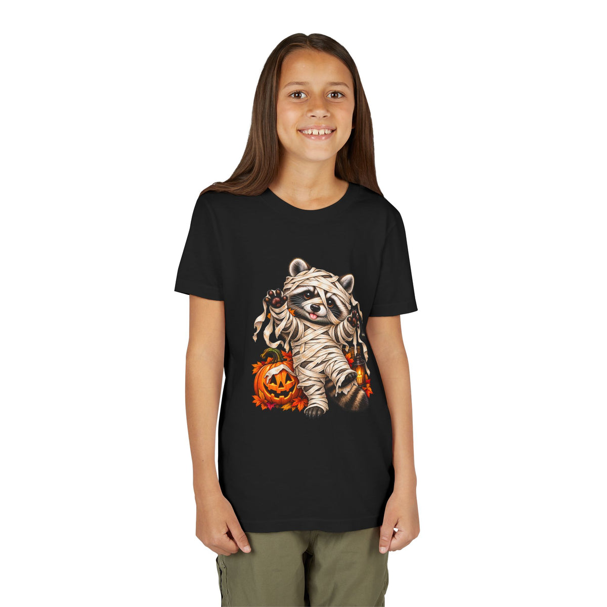 Halloween Youth Tee — Mummy Raccoon Kids Tshirt