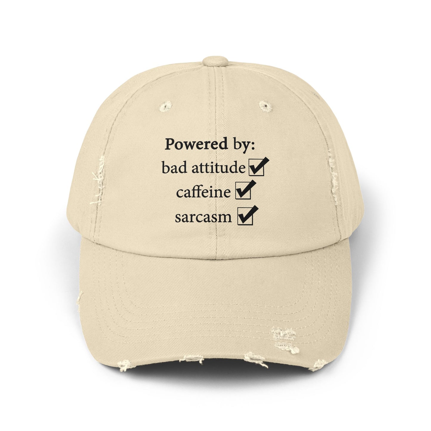 "Powered By" Distressed Cap —  Funny Truth Hat