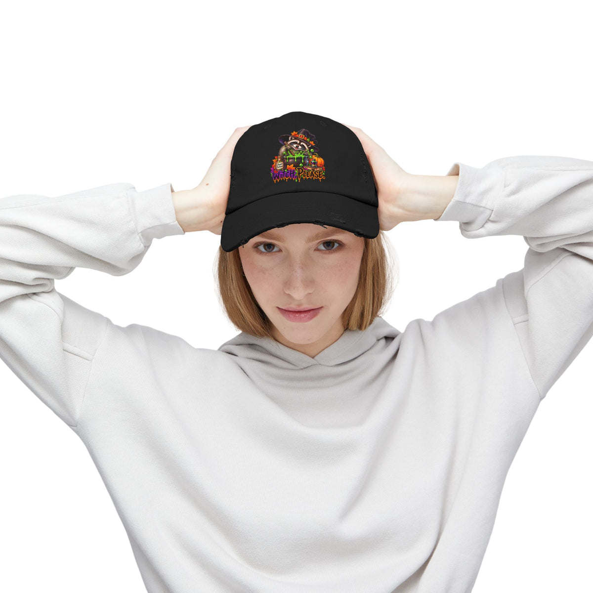 Witch, Please. Raccoon Distressed Baseball Hat