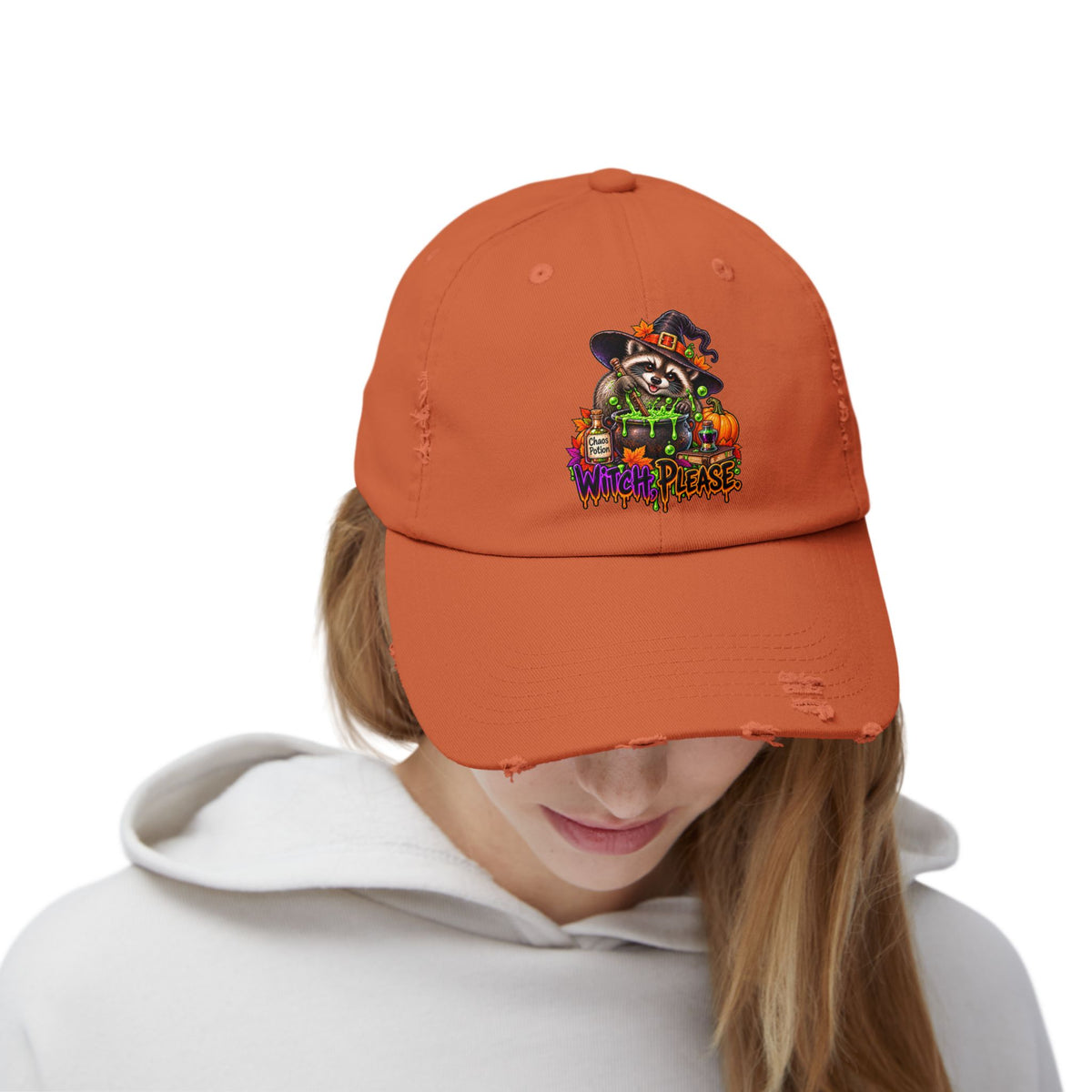 Witch, Please. Raccoon Distressed Baseball Hat