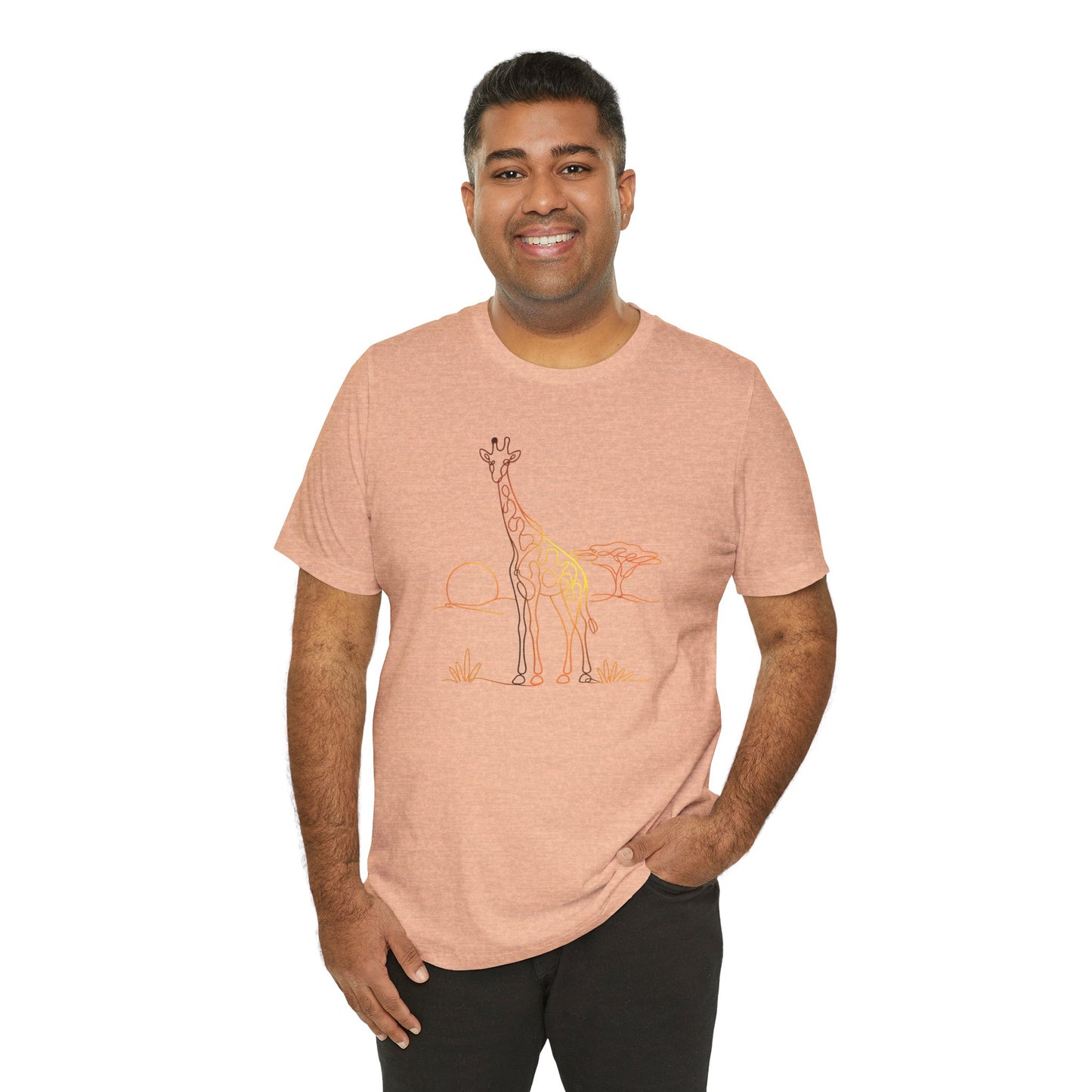 Giraffe Sunset Tee — Minimal Line Art Safari T-Shirt