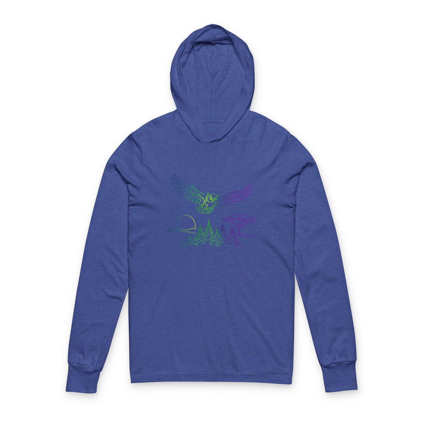 Continuous Line Art Owl Hooded Long Sleeve Tee