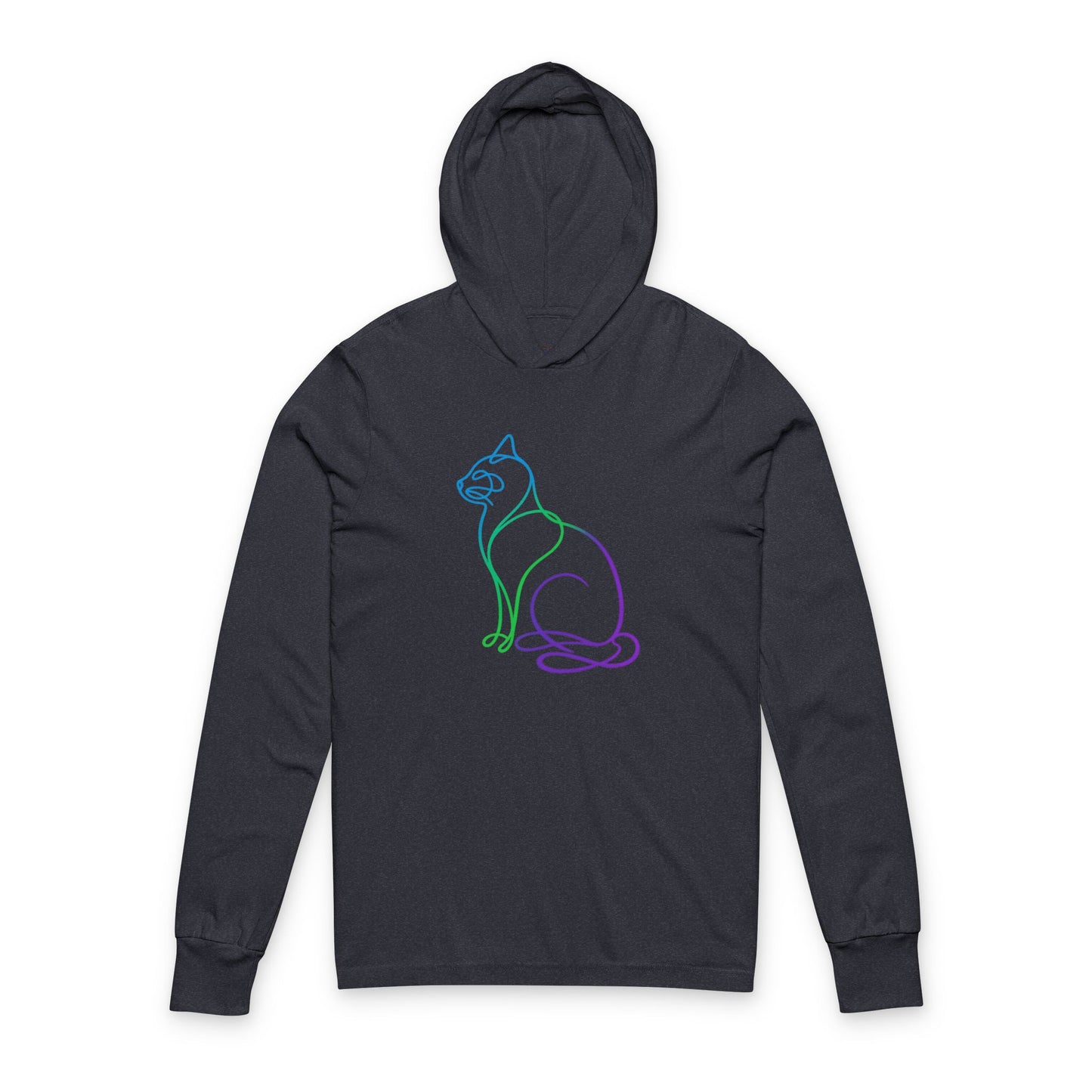Rainbow Line Art Cat Hooded Long Sleeve Tee