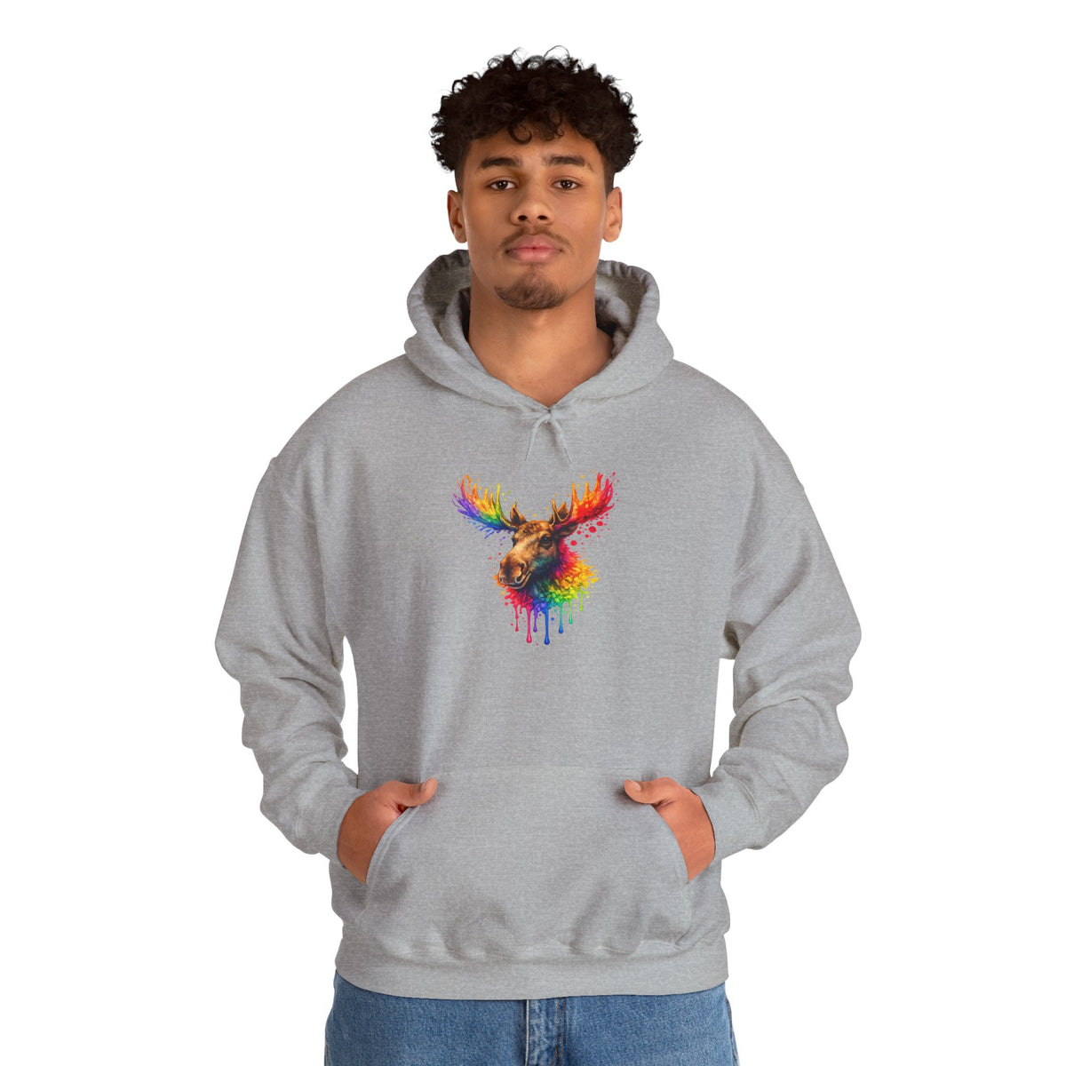Watercolor Moose Hooded Sweatshirt