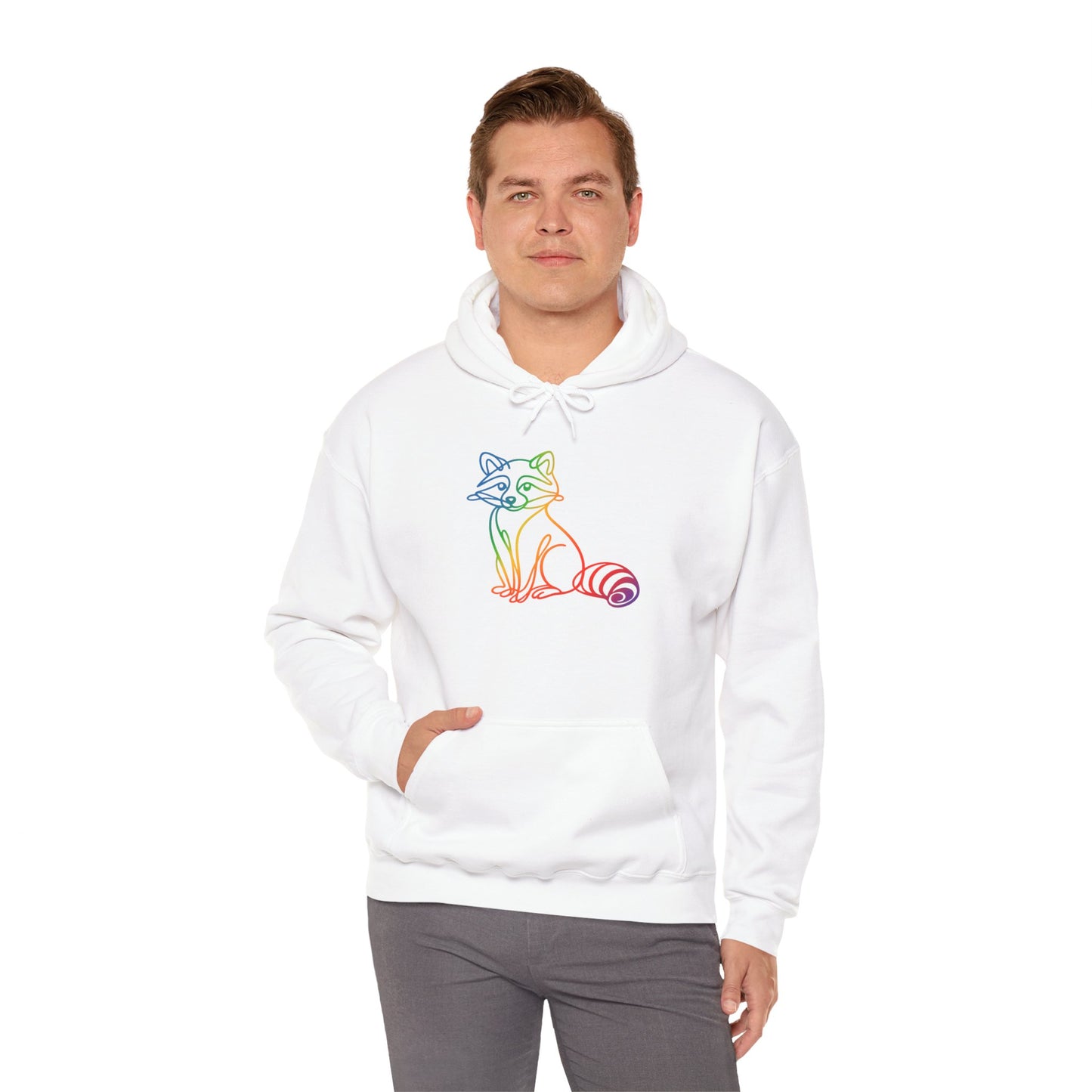 Rainbow Line Art Raccoon Hoodie