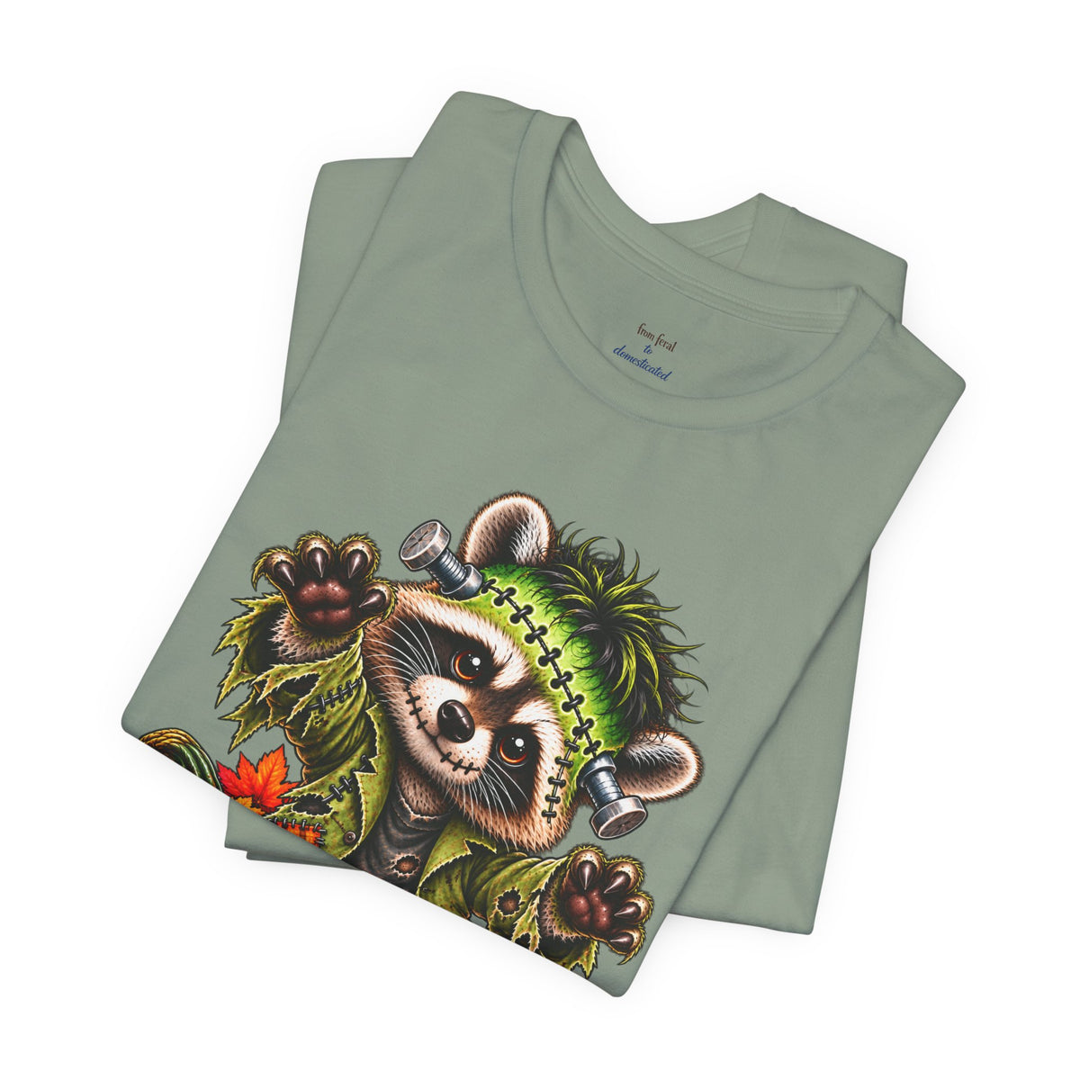 Halloween Frankenstein Raccoon and Black Cat T-Shirt