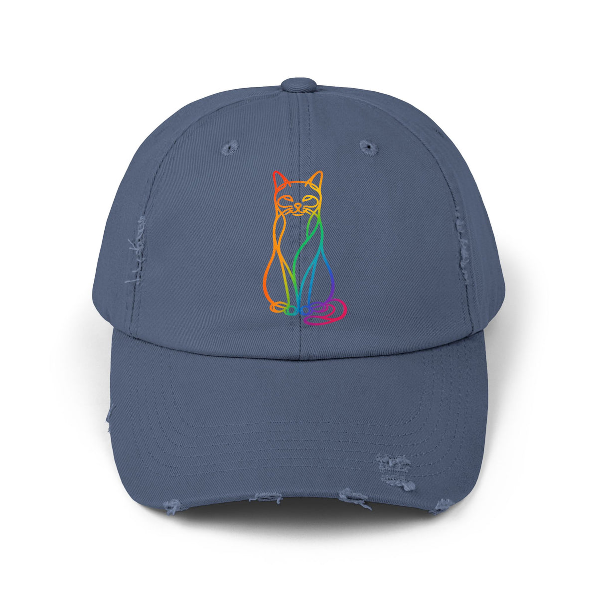 Rainbow Cat Distressed Cap