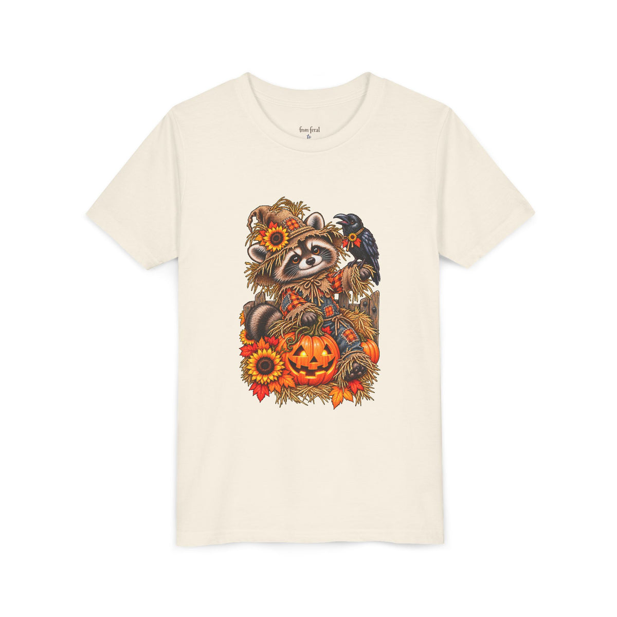 Fall Scarecrow Youth Tee — Raccoon Kids Tshirt