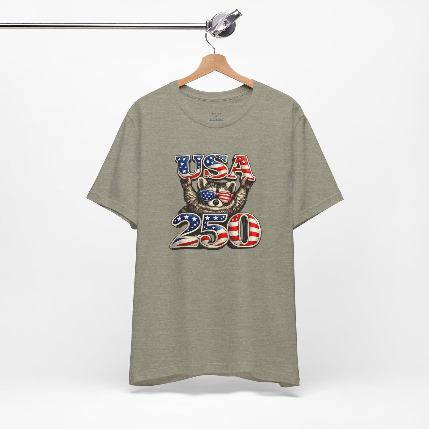 Patriot Raccoon 250th Anniversary T-Shirt — 4th of July Fireworks Flag Tee