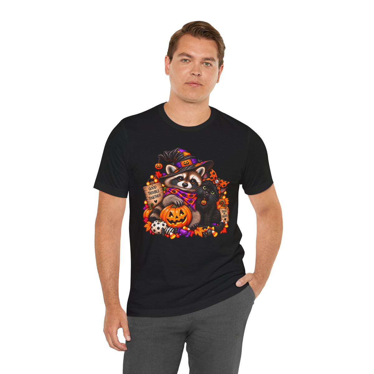 Halloween Raccoon and Black Cat T-Shirt