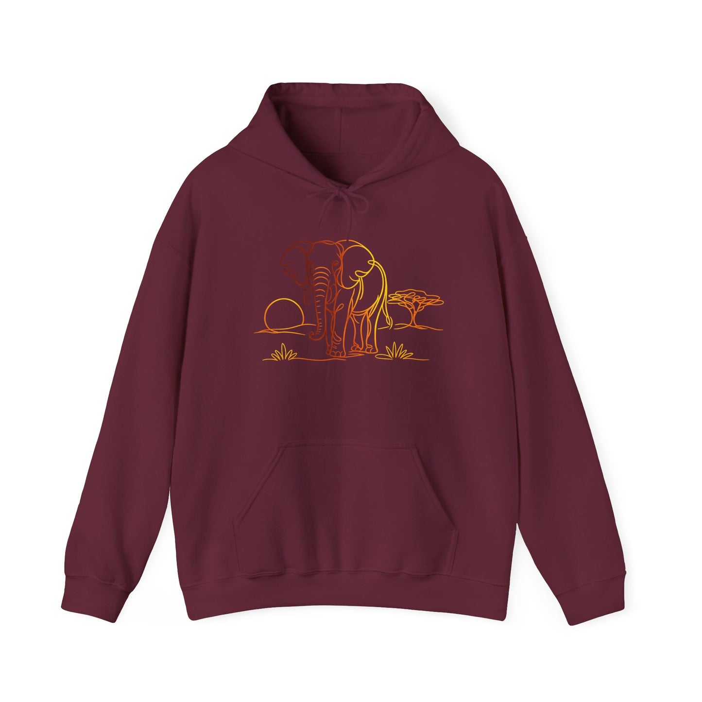 Elephant Sunset Hoodie — Minimal Safari Graphic Hooded Sweatshirt