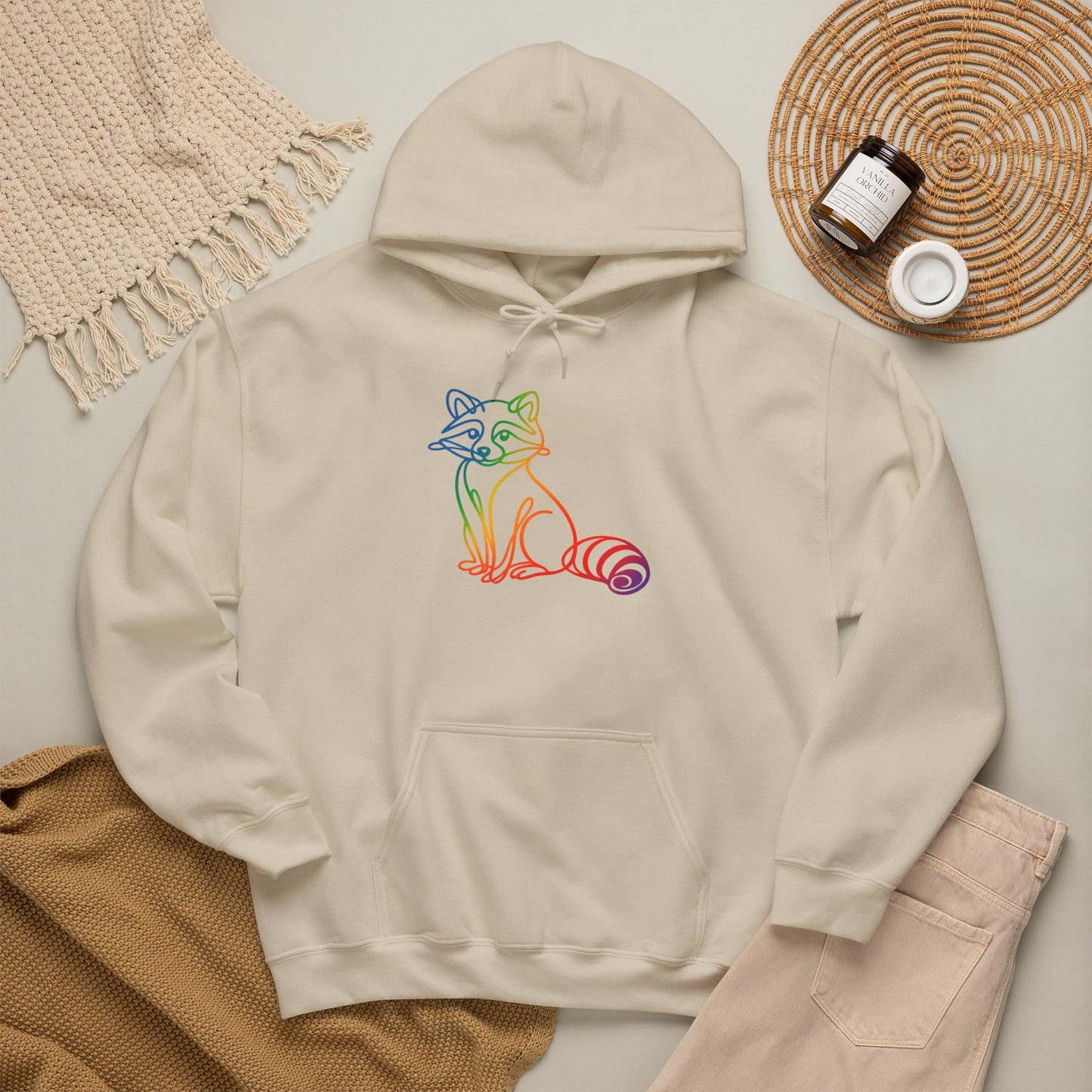 Rainbow Line Art Raccoon Hoodie