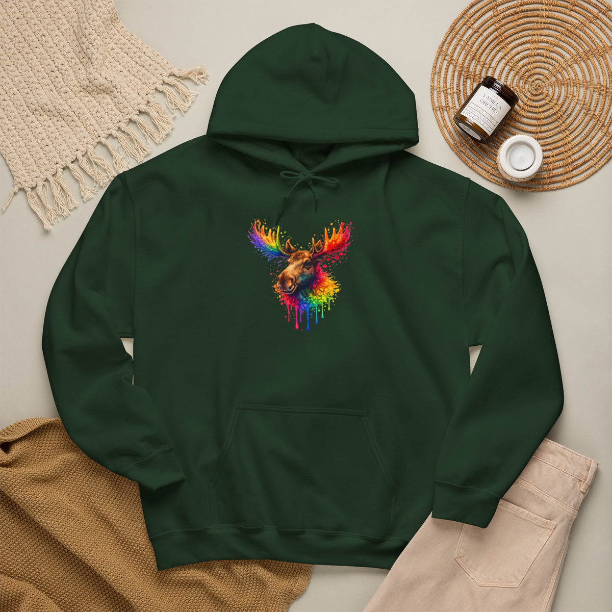 Watercolor Moose Hooded Sweatshirt