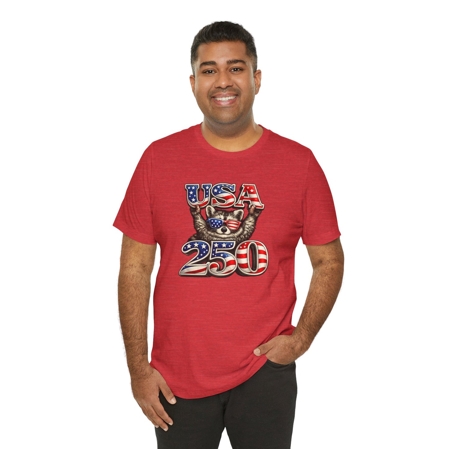 Patriot Raccoon 250th Anniversary T-Shirt — 4th of July Fireworks Flag Tee